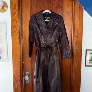 Vintage Women's Brown/Plum Belted Leather Trench Coat